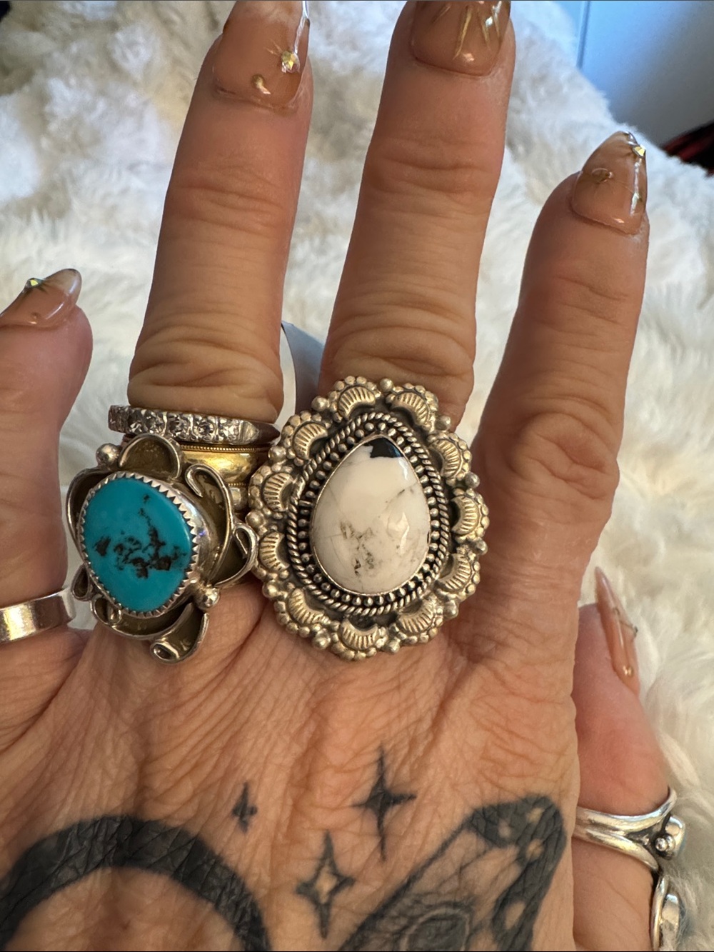 925 Silver White Buffalo Teardrop Statement Ring